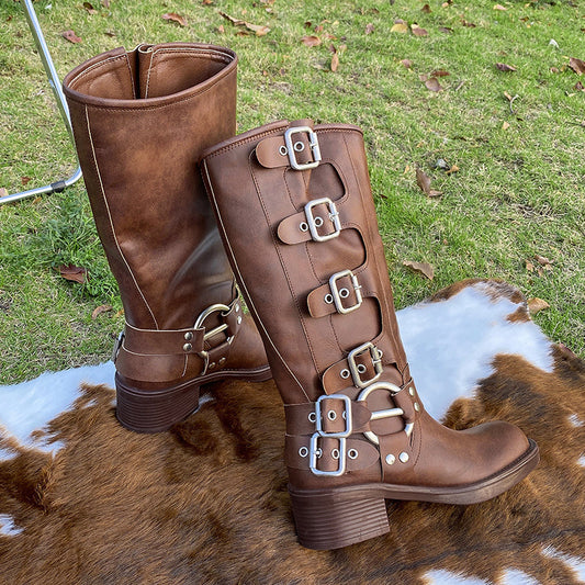 Riza |  Retro Brown Boots with Buckle