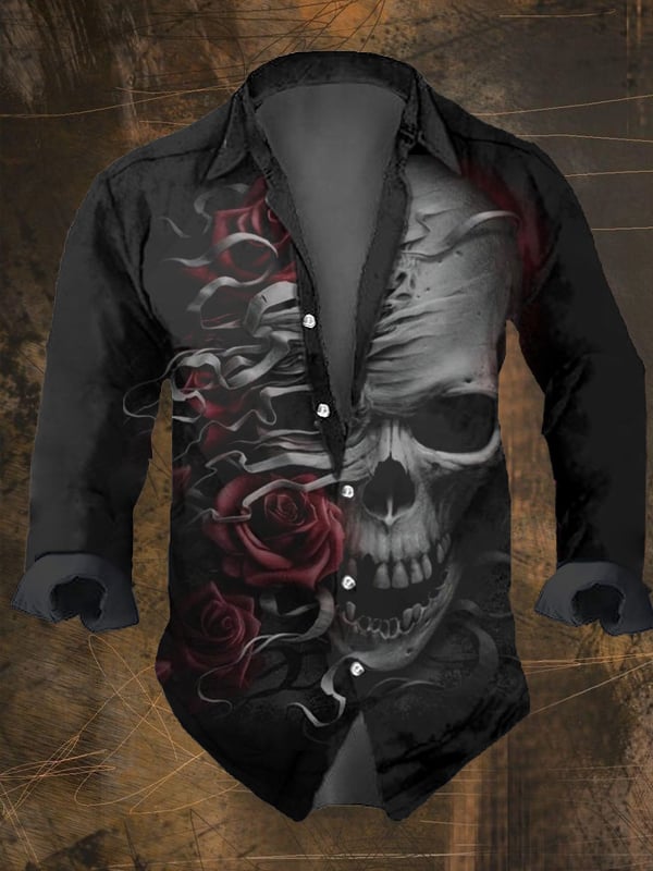 Lorenzo | Men's Shirt with Vintage Dark Skull Print