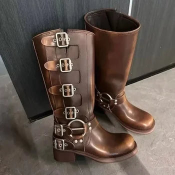 Riza |  Retro Brown Boots with Buckle