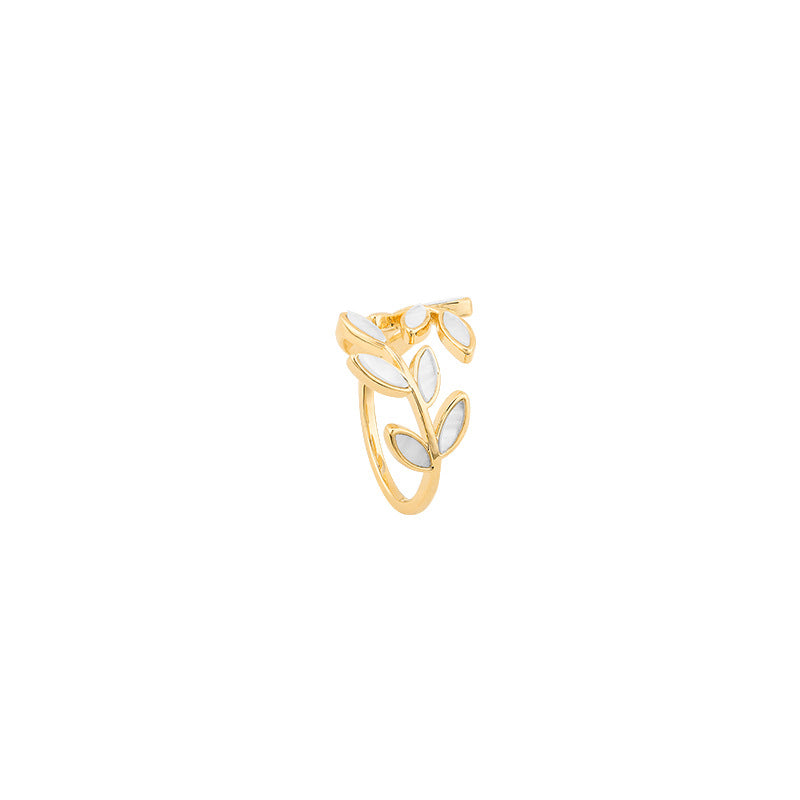 Sophia | White Opal Leaf Adjustable Ring in Gold