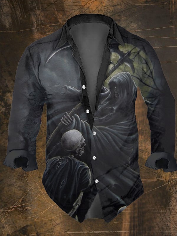 Sawyer | Men's Shirt with Vintage Dark Skull Print