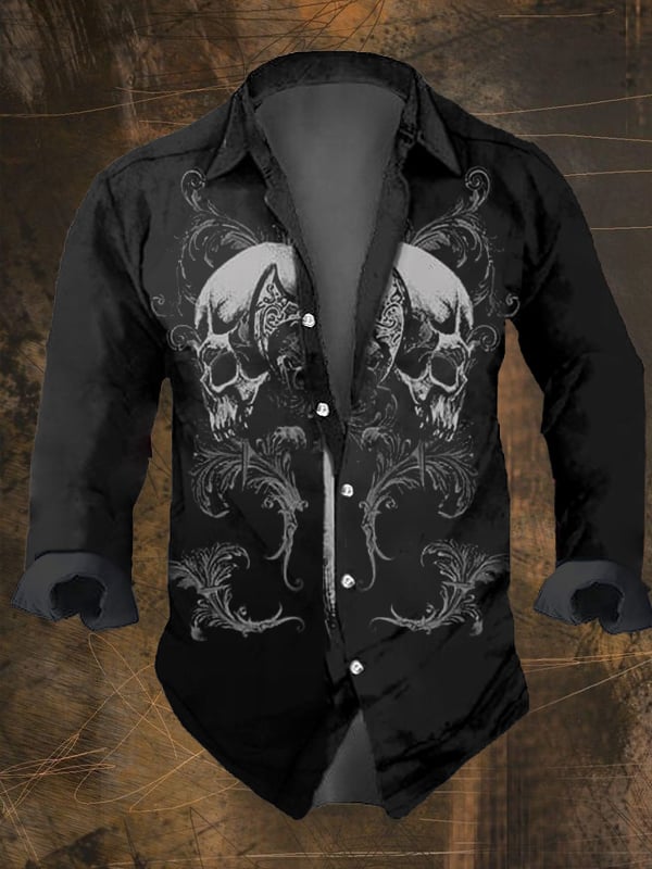 Arthur | Men's Shirt with Vintage Dark Skull Print