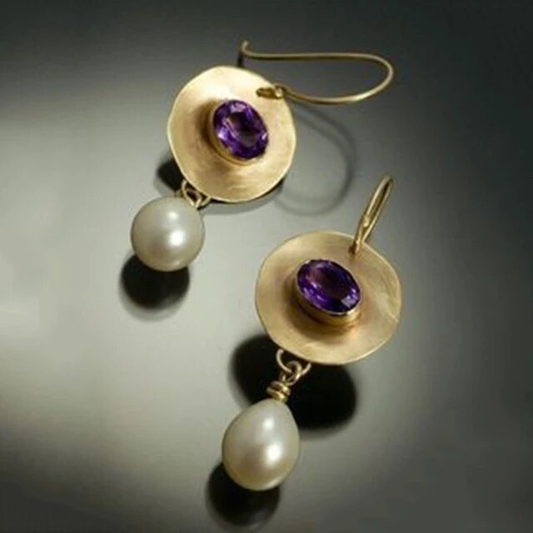 Julia | Vintage Golden Purple Zirconia Pearl Earrings